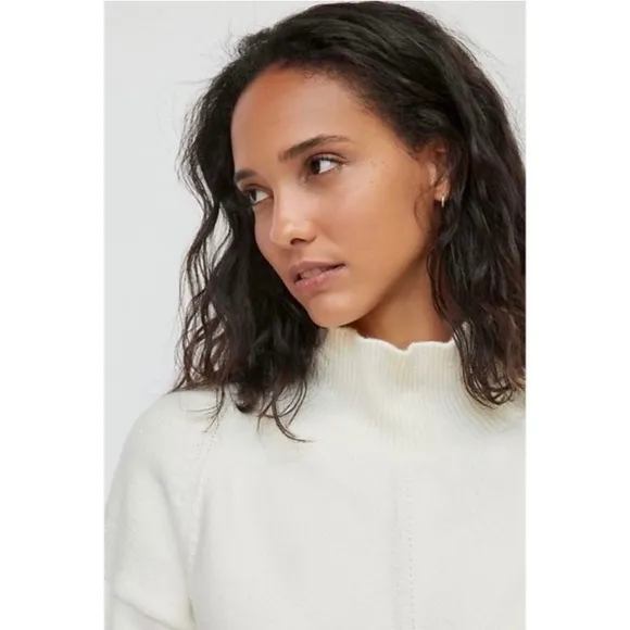 Anthro Maeve White Ribbed Mockneck High Low Sweater Tunic