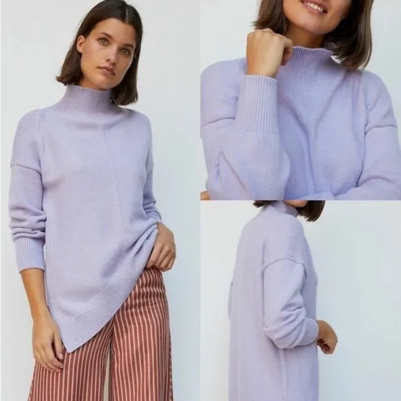 Anthro Maeve White Ribbed Mockneck High Low Sweater Tunic