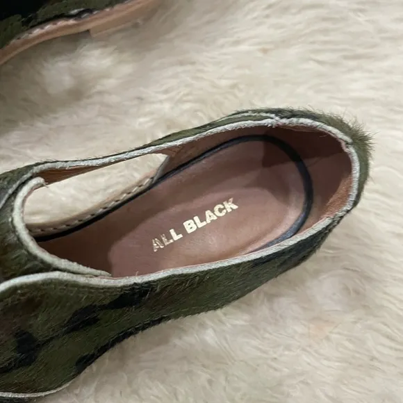 [Anthropologie] All Black Green Camo Calf Hair Leather Loafer Flat Shoes