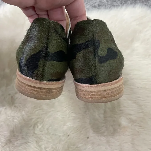 [Anthropologie] All Black Green Camo Calf Hair Leather Loafer Flat Shoes