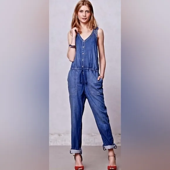 Anthropologie Holding Horses Blue Jean Denim Overalls Jumpsuit Jumper Women Sz 2