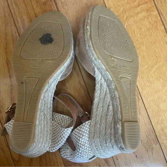 Anthropologie Kanna beige suede platform espadrille wedge sandals size 38 / 7.5