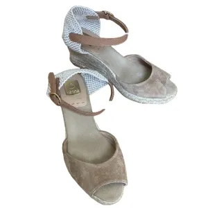 Anthropologie Kanna beige suede platform espadrille wedge sandals size 38 / 7.5