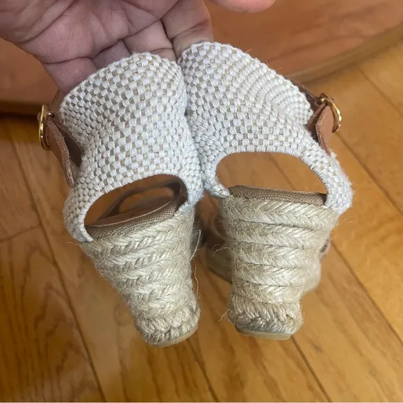 Anthropologie Kanna beige suede platform espadrille wedge sandals size 38 / 7.5