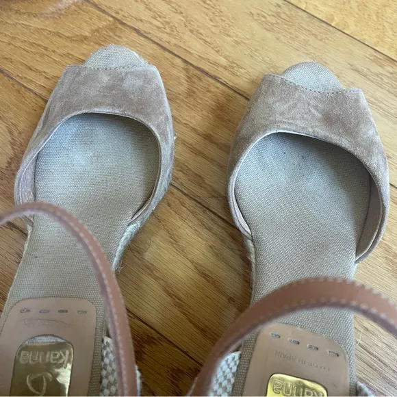 Anthropologie Kanna beige suede platform espadrille wedge sandals size 38 / 7.5