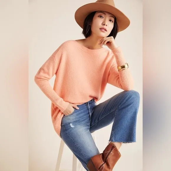 Anthropologie Naomi peach orange merino wool blend boat neck sweater