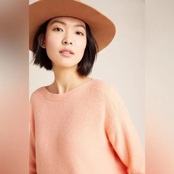 Anthropologie Naomi peach orange merino wool blend boat neck sweater