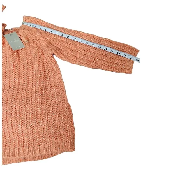 Anthropologie Peach Sweater Knit Sequins Sparkle Pullover Casual Women's S Nwt