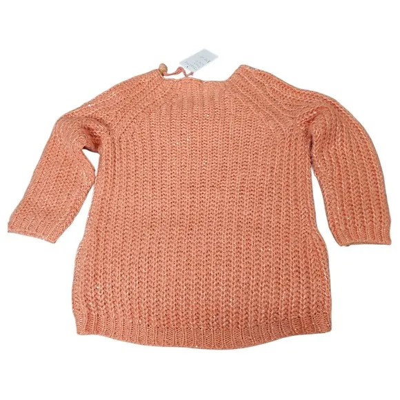 Anthropologie Peach Sweater Knit Sequins Sparkle Pullover Casual Women's S Nwt