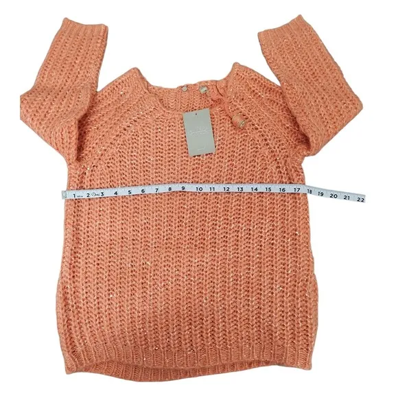 Anthropologie Peach Sweater Knit Sequins Sparkle Pullover Casual Women's S Nwt