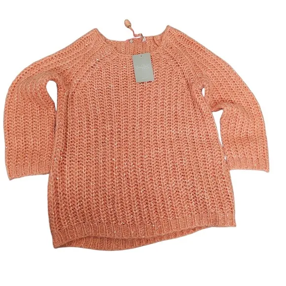 Anthropologie Peach Sweater Knit Sequins Sparkle Pullover Casual Women's S Nwt