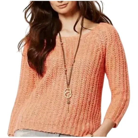 Anthropologie Peach Sweater Knit Sequins Sparkle Pullover Casual Women's S Nwt