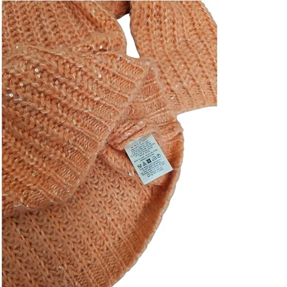 Anthropologie Peach Sweater Knit Sequins Sparkle Pullover Casual Women's S Nwt