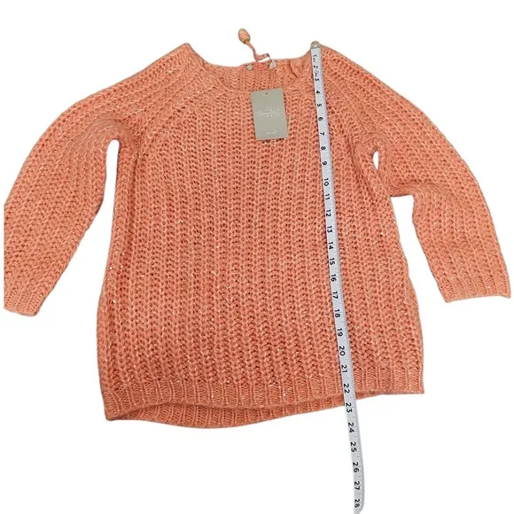 Anthropologie Peach Sweater Knit Sequins Sparkle Pullover Casual Women's S Nwt