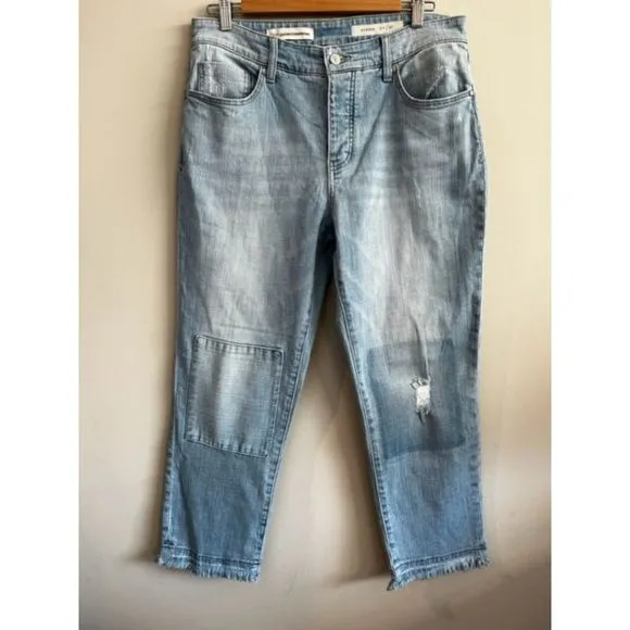 ANTHROPOLOGIE /Pilcro /“HYPHEN” patchwork Denim Boy‎ Fit Crop Size 30/25