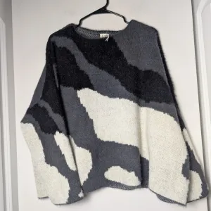 Anthropologie Pol oversize sweater fuzzy hair abstract wide sleeve boat neck