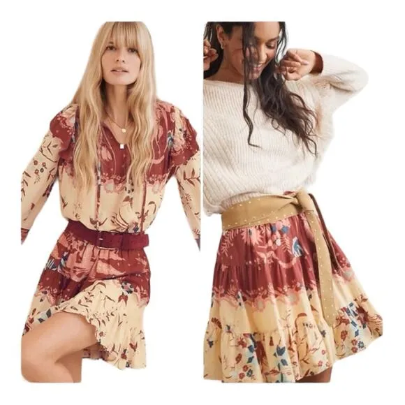 Anthropologie Thessaly Tiered Floral Mini Skirt by Othilia Medium