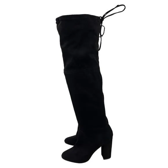 Anthropologie x Faryl Robin Sofia Vegan Suede Knee-High Black Heeled Boot 9