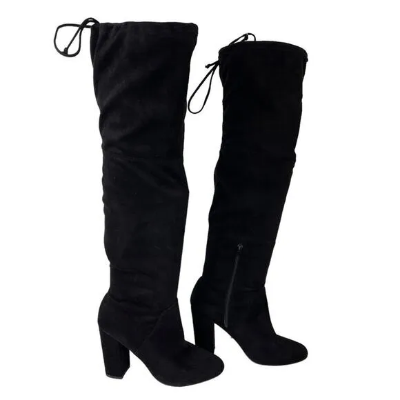 Anthropologie x Faryl Robin Sofia Vegan Suede Knee-High Black Heeled Boot 9