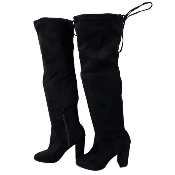 Anthropologie x Faryl Robin Sofia Vegan Suede Knee-High Black Heeled Boot 9