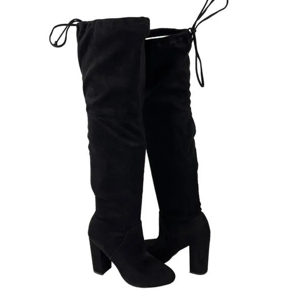 Anthropologie x Faryl Robin Sofia Vegan Suede Knee-High Black Heeled Boot 9
