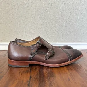 ANTONIO MAURIZI Cap Toe Double Monk Strap Shoes Cognac Leather Cognac
