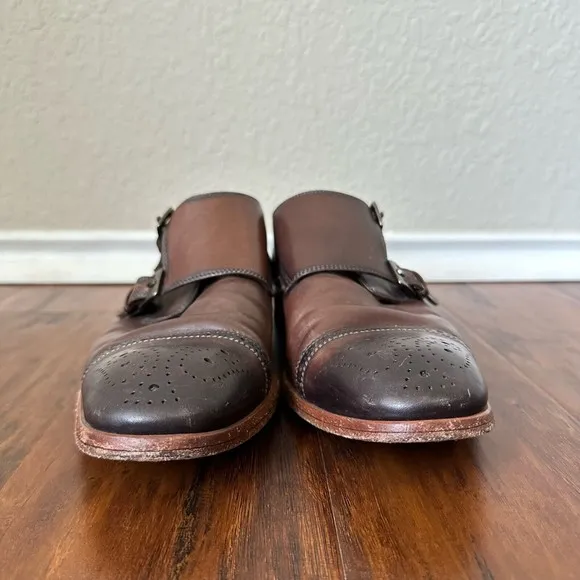 ANTONIO MAURIZI Cap Toe Double Monk Strap Shoes Cognac Leather Cognac