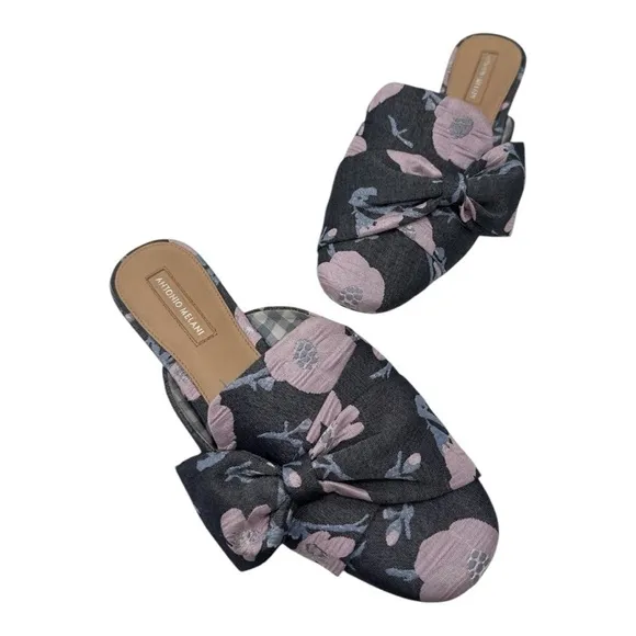 Antonio Melani Mohana Mules Blue Floral Slip-on Slides Shoes size 6.5