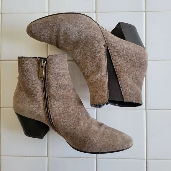 Aquatalia 7 Leather Gray Booties Shoes Faylynn Ankle Boots Side Zip