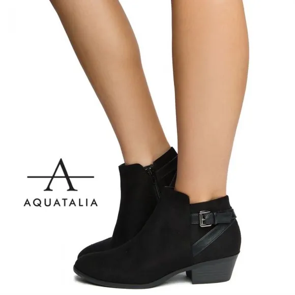 Aquatalia Black Suede Waterproof Farin Ankle Booties Boots Women Size 9 Italy
