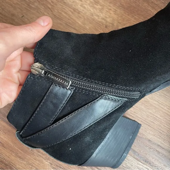 Aquatalia Black Suede Waterproof Farin Ankle Booties Boots Women Size 9 Italy
