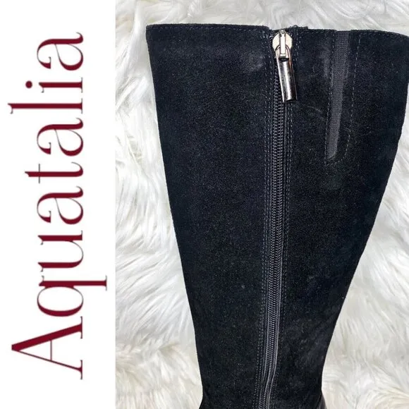 AQUATALIA BY MARVIN K Minnow Black Suede Wedge Knee High Boots, Size 6.5