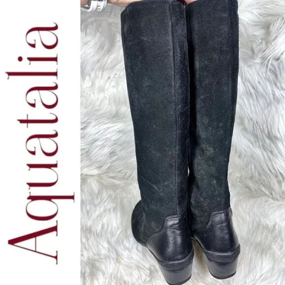 AQUATALIA BY MARVIN K Minnow Black Suede Wedge Knee High Boots, Size 6.5