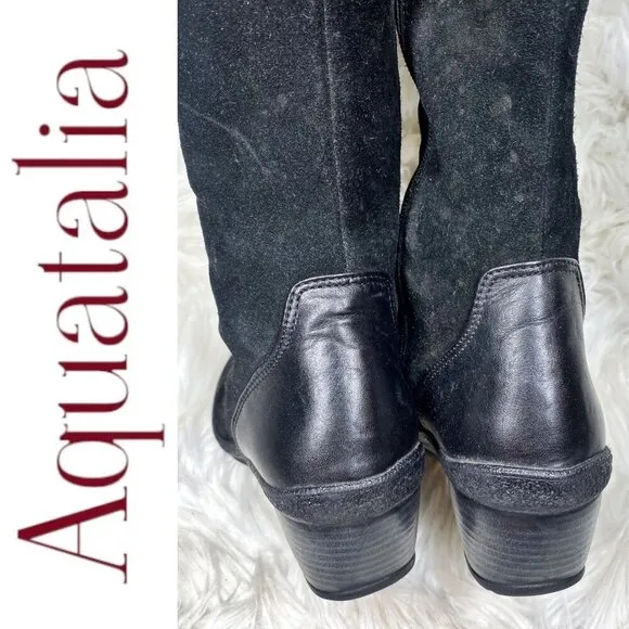 AQUATALIA BY MARVIN K Minnow Black Suede Wedge Knee High Boots, Size 6.5