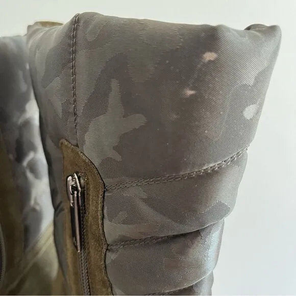 AQUATALIA Women's 6.5 Lori Boots Herb Olive Green Camouflage Suede Puffer NWOB