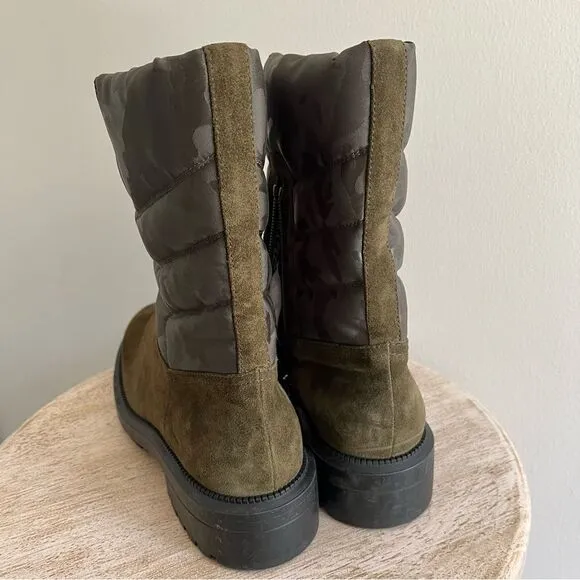 AQUATALIA Women's 6.5 Lori Boots Herb Olive Green Camouflage Suede Puffer NWOB