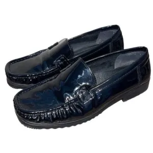 Ara Womens Patent Leather Square Toe Slip-On Loafer Flat Shoes Black Size 6.5