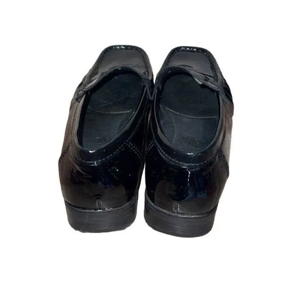 Ara Womens Patent Leather Square Toe Slip-On Loafer Flat Shoes Black Size 6.5