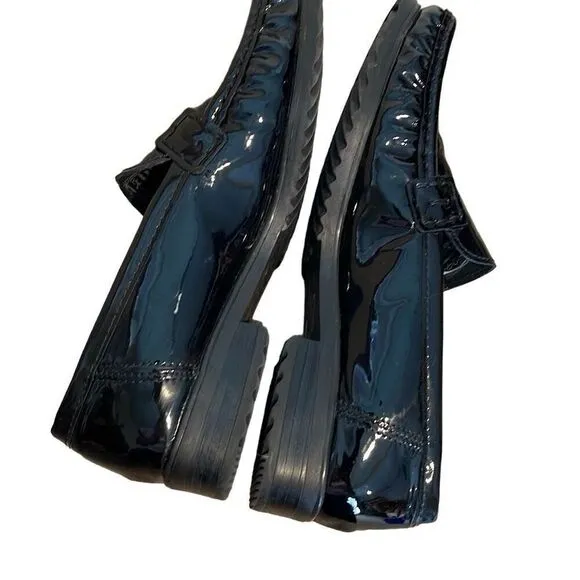 Ara Womens Patent Leather Square Toe Slip-On Loafer Flat Shoes Black Size 6.5