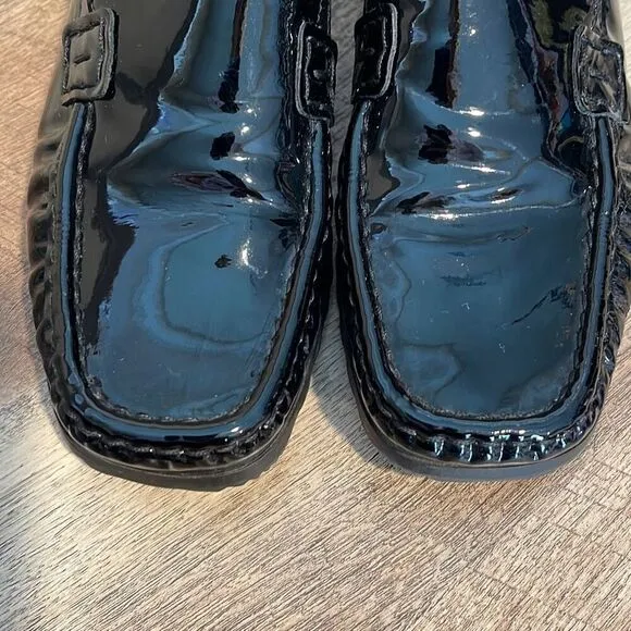 Ara Womens Patent Leather Square Toe Slip-On Loafer Flat Shoes Black Size 6.5