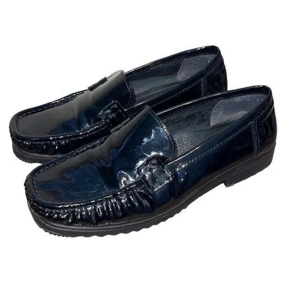 Ara Womens Patent Leather Square Toe Slip-On Loafer Flat Shoes Black Size 6.5