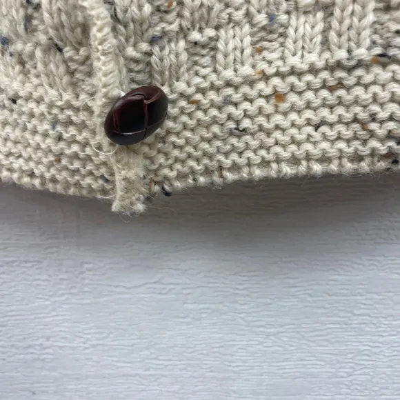 Aran Crafts Wool Sweater Cable Knit High Collar Button Large Beige Wool Ireland