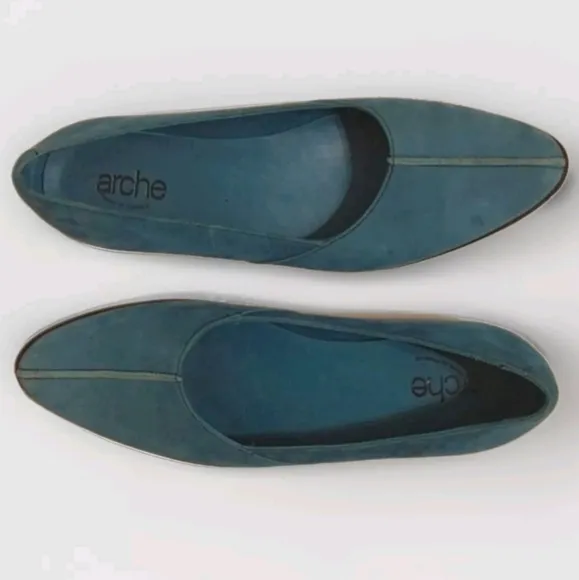 Arche Torquoise Blue Pointed Toe Ballerina Flat Leather Designer Sandals US 7