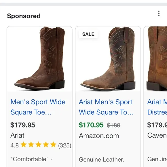 Ariat Brown Cowboy Boots with Square Toe and Western Stitching