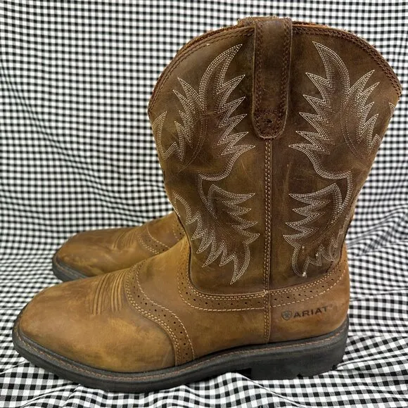 Ariat Brown WIDE Square Toe Work Utility Cowboy Boots Men's Size 13 EE