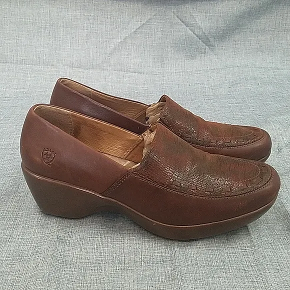 Ariat caramel brown leather slip on Comfort loafer shoes 9B