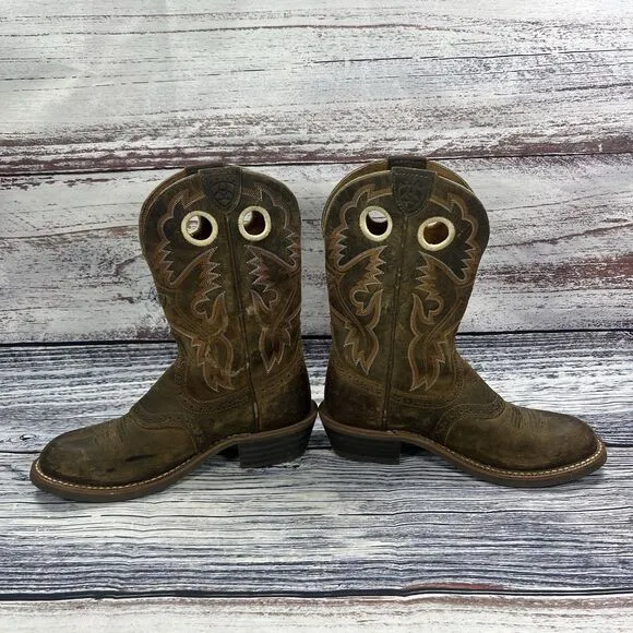 Ariat Heritage Roughstock Brown Leather Western Cowgirl Boots, Women’s Size 6