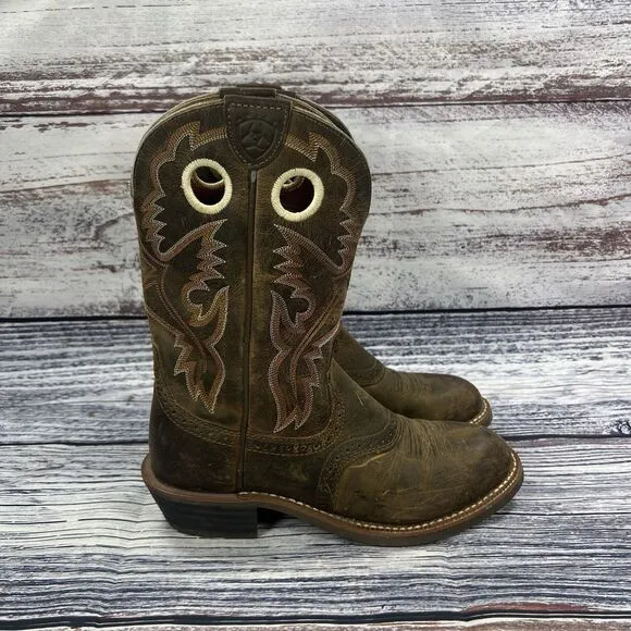 Ariat Heritage Roughstock Brown Leather Western Cowgirl Boots, Women’s Size 6