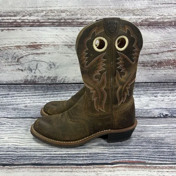 Ariat Heritage Roughstock Brown Leather Western Cowgirl Boots, Women’s Size 6