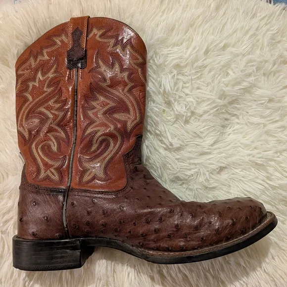 Ariat Men's Ostrich Brown and Tan Western Boots